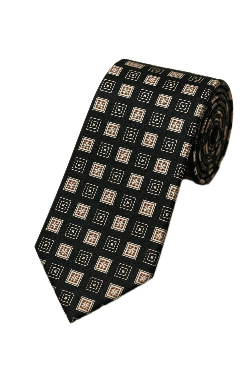 Vtg Roberto Villini Collezione Geometric Square Pattern Silk Necktie 59x4"